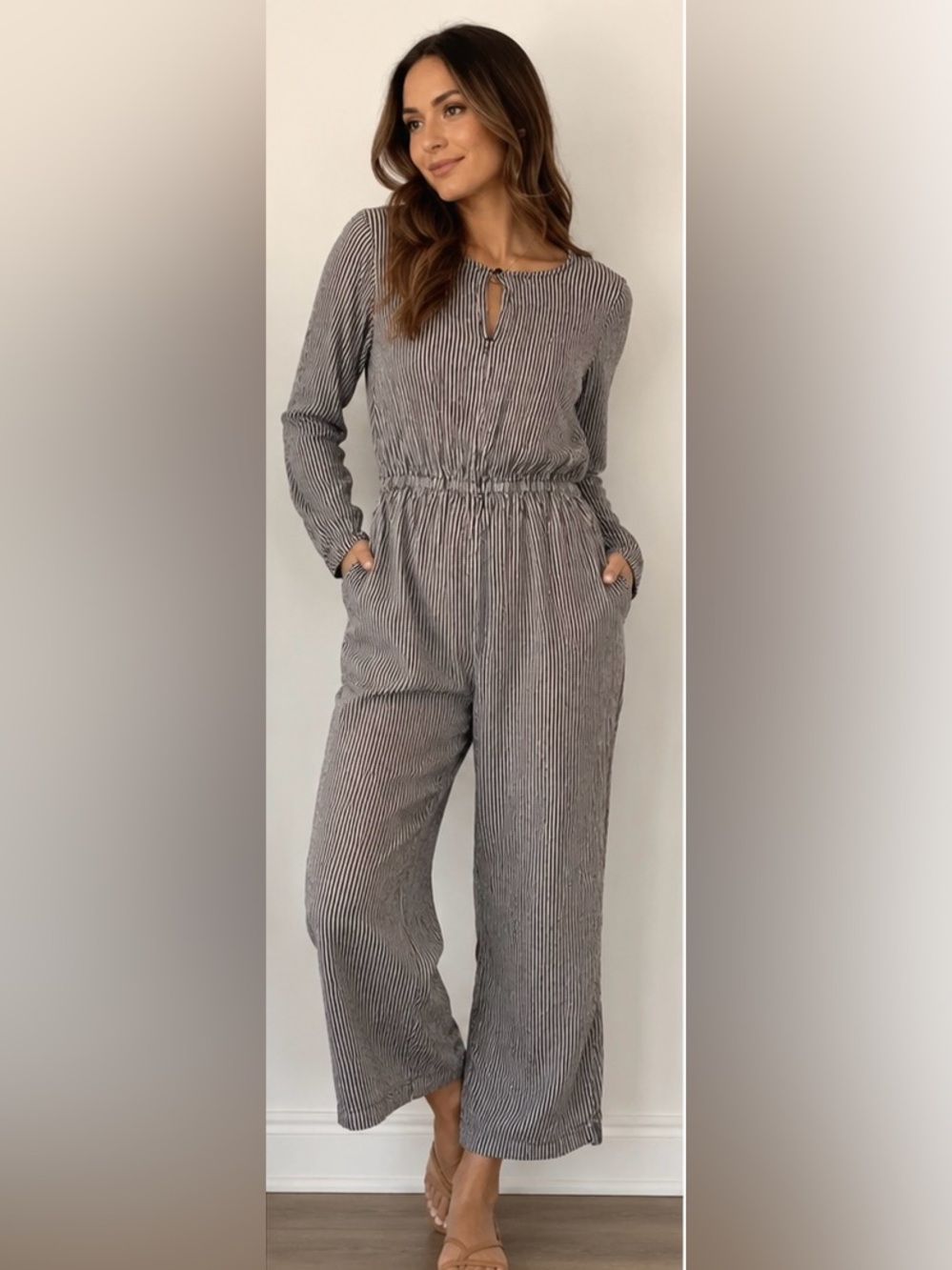 Old Navy Gray Ribbed Wide-Leg Jumpsuit with Pockets